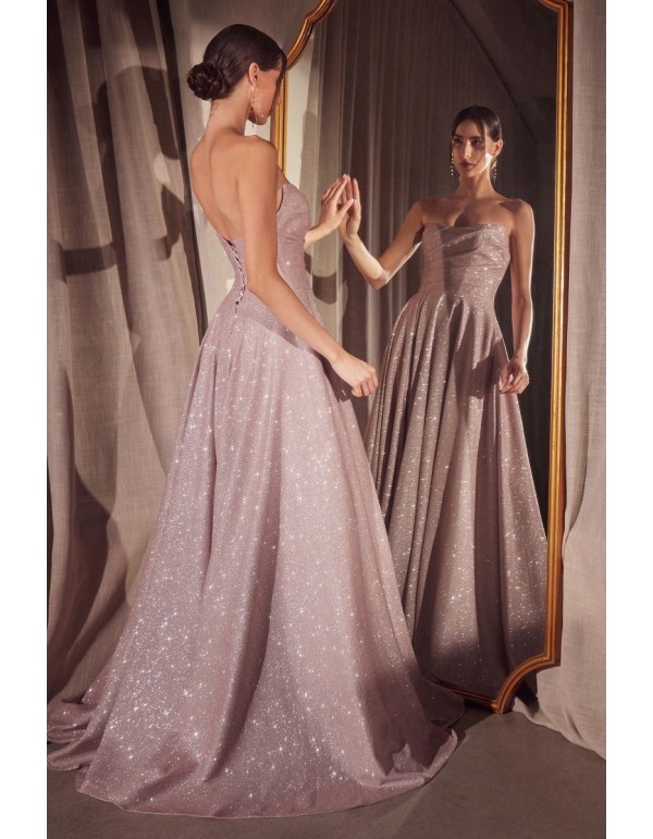 Robe de soirée sans bretelles en tissu brillant 2