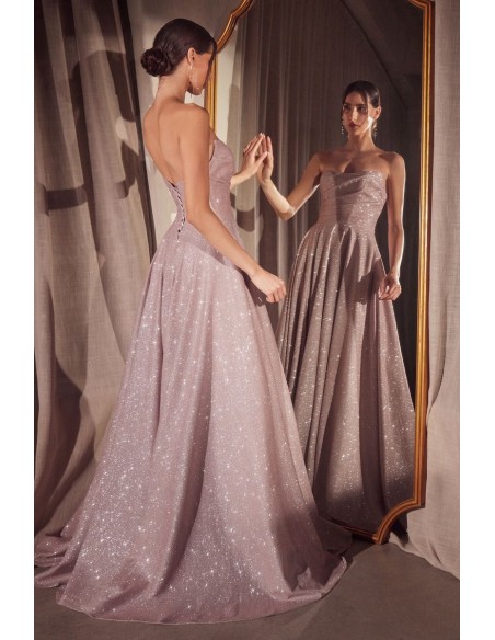 Strapless long gown with shiny fabric