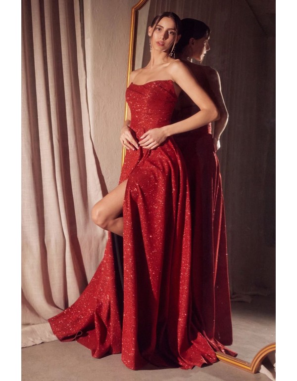 Robe de soirée sans bretelles en tissu brillant