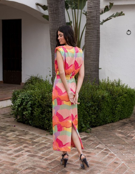 Vestido midi multicolor de lentejuelas para bautizos