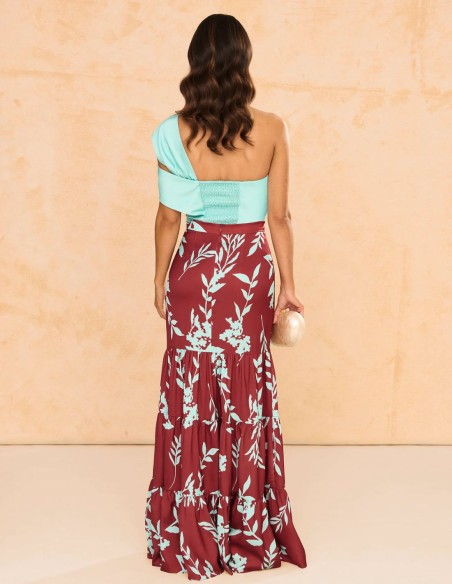 Brown printed long skirt with ruffles
