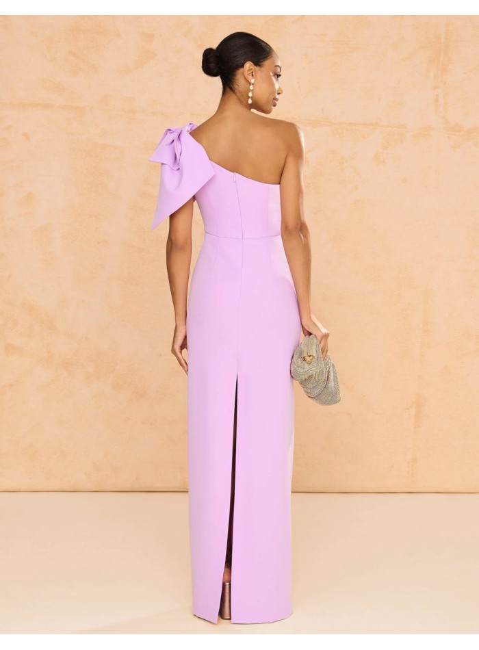 Long guest dress with asymmetrical neckline and...