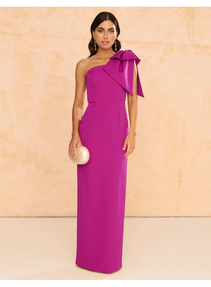 Vestido largo de fiesta con maxi lazo buganvilla para invitada