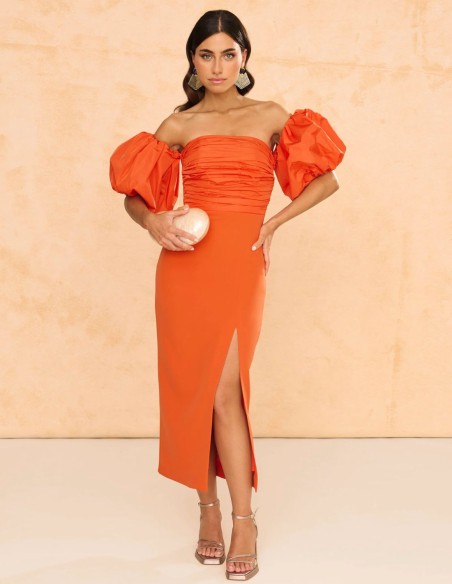 Robe d'invité midi avec manches bouffantes amovibles