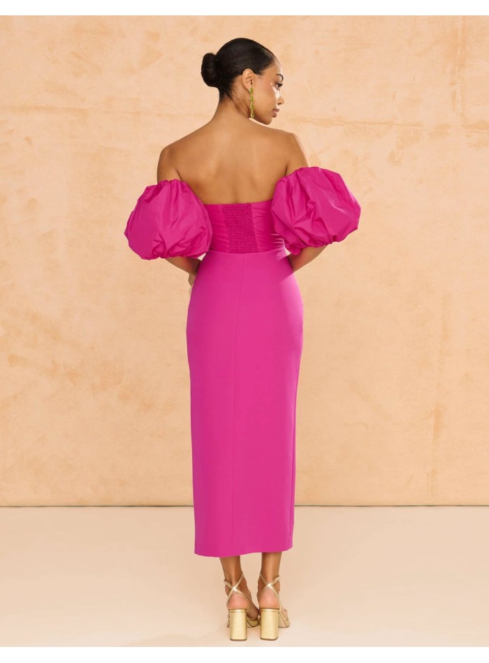 Robe midi avec manches bouffantes et fente pour...