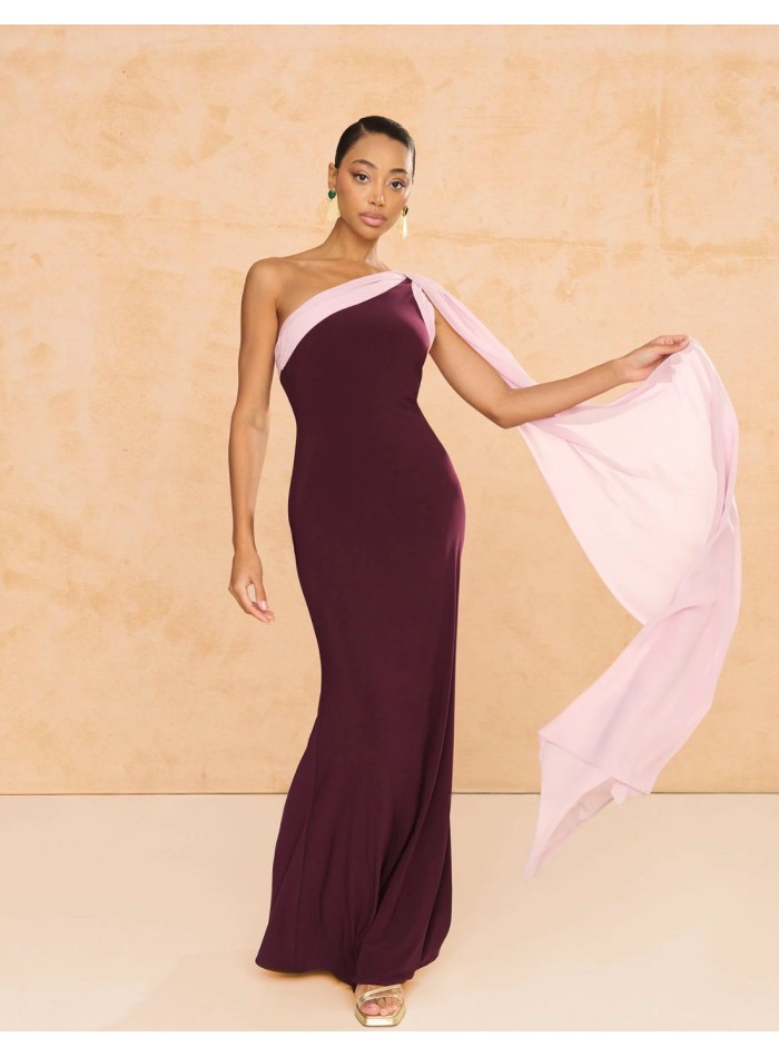 vestido largo berenjena