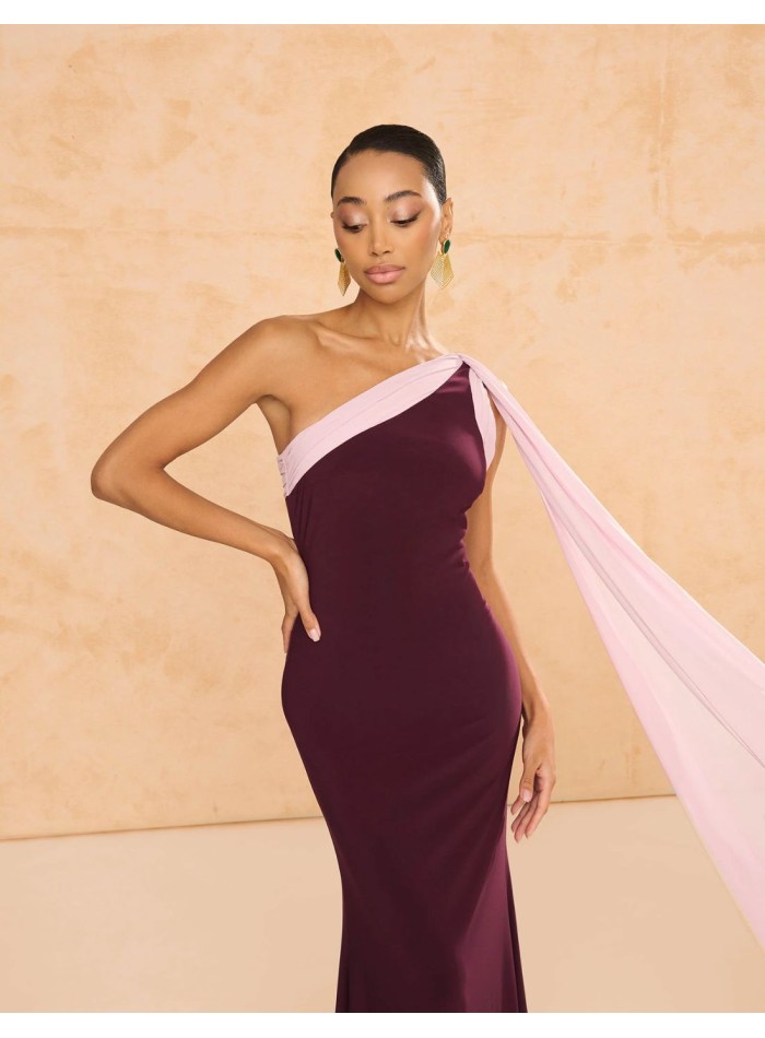 copy of Terracotta color crepe satin long dress...