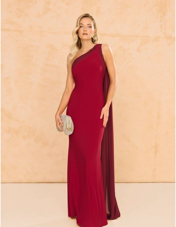 copy of Terracotta color crepe satin long dress with long...