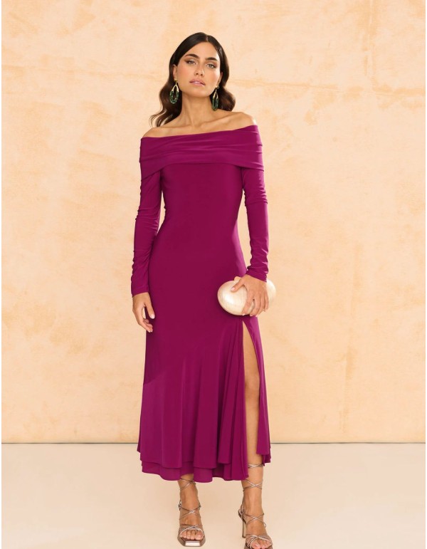 copy of Robe longue en crêpe satiné de couleur terracotta...