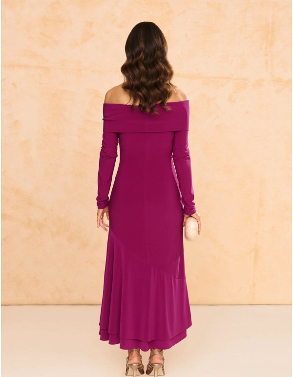 copy of Terracotta color crepe satin long dress with long... 2