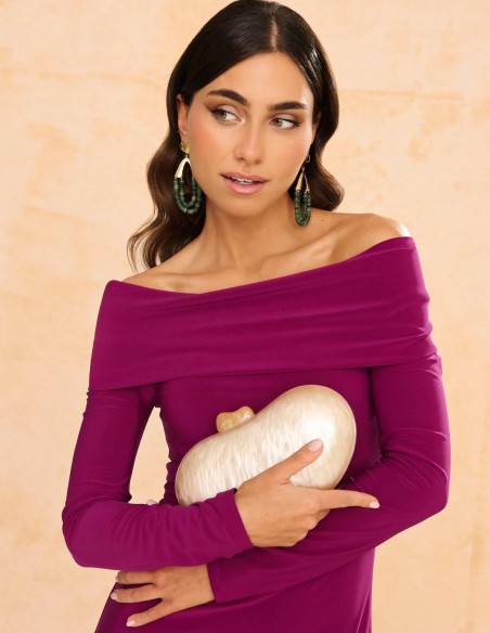 copy of Robe longue en crêpe satiné de couleur terracotta avec longue cape