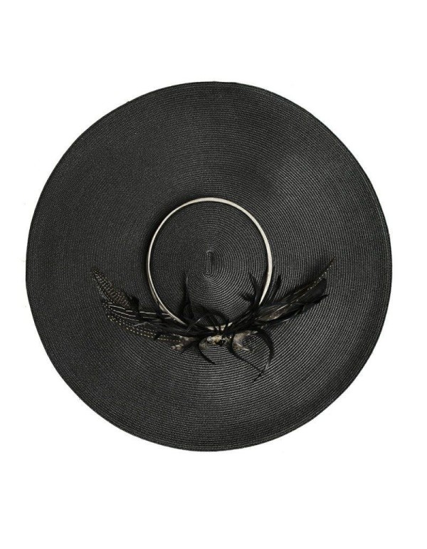 Black guest pamela with feathers and lacing