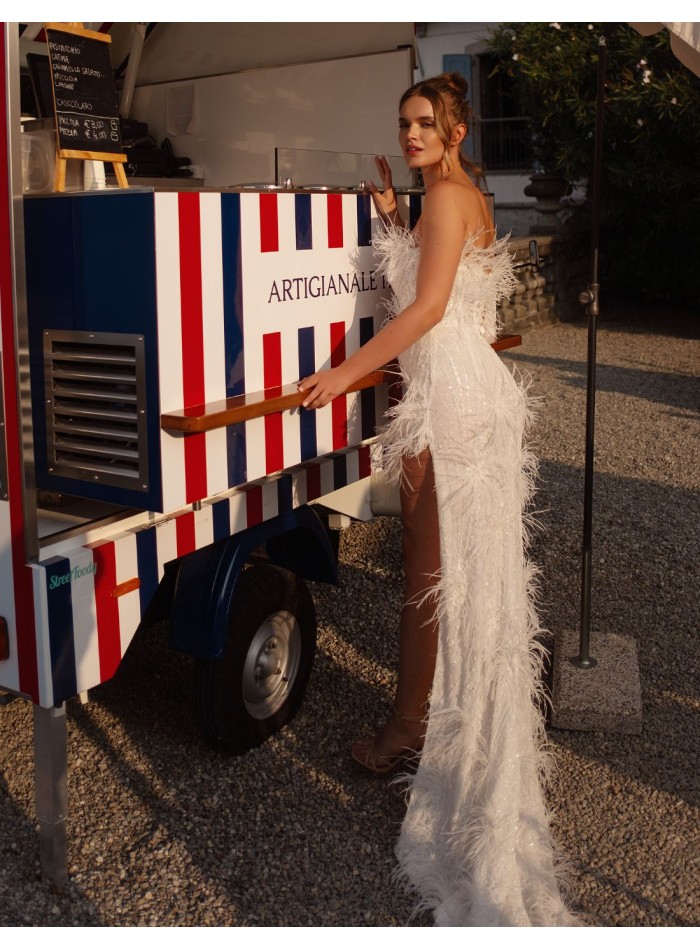 Vestido de novia marfil con espalda abierta