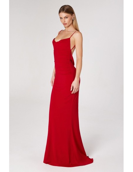 Robe de soirée longue et ajustée avec dos ouvert et détails en dentelle