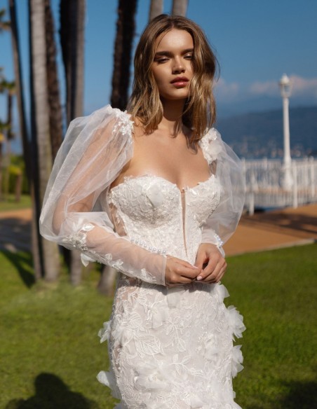 Robe de mariée longue à corset avec manches amovibles