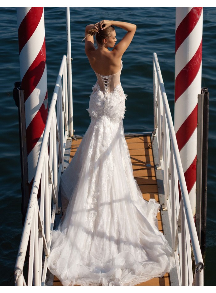 Vestido de novia largo corsetero con mangas...