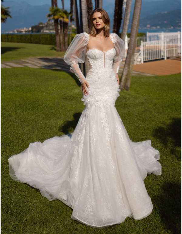 Long corset wedding dress with detachable sleeves 2