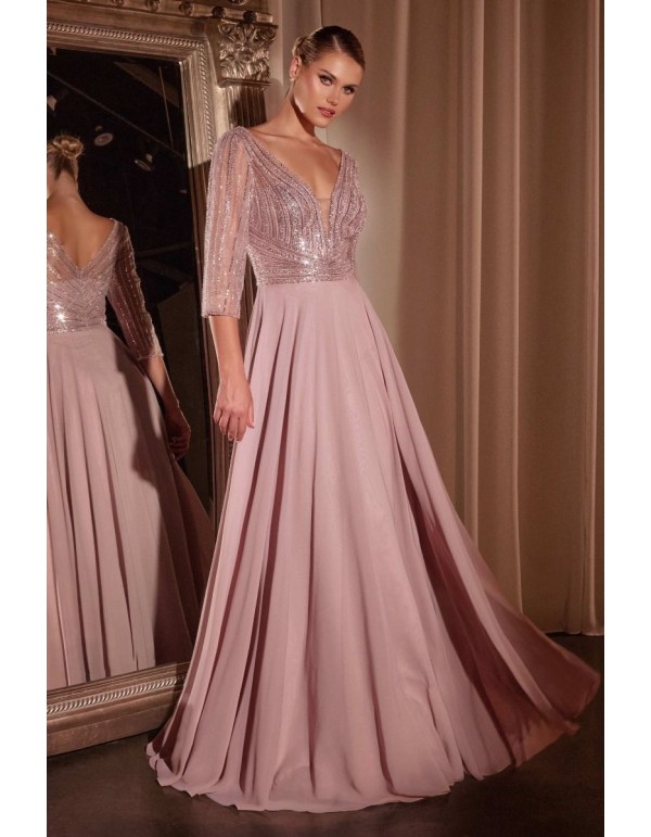 Robe de soirée longue avec col et manches en V