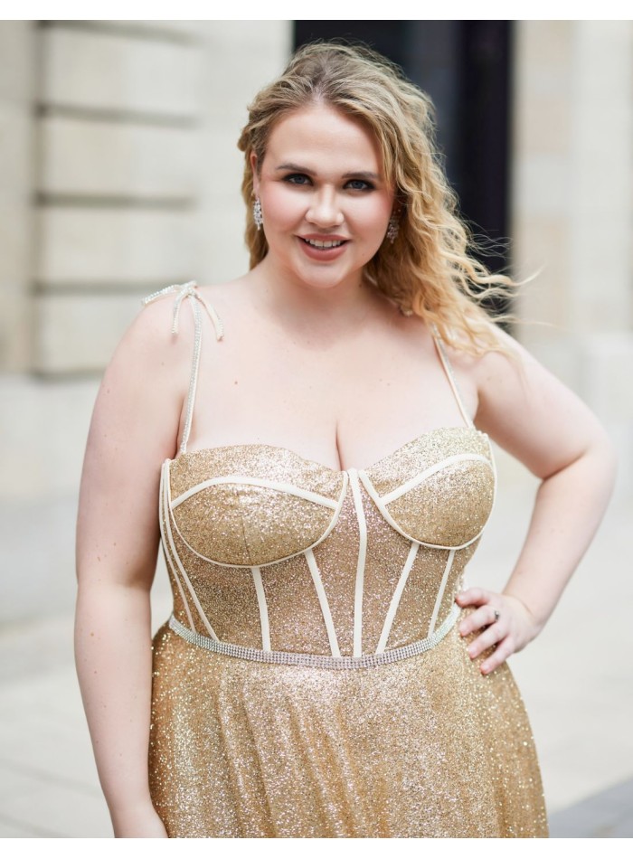 Vestido largo de fiesta con corse y tirantes