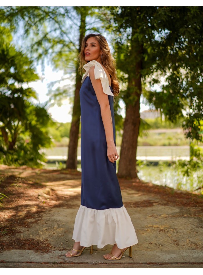 Vestido midi azul marino para mama de comunion