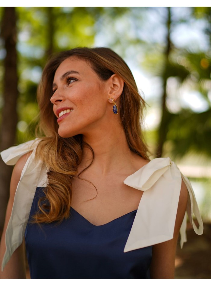 Vestido midi azul marino para bodas de tarde