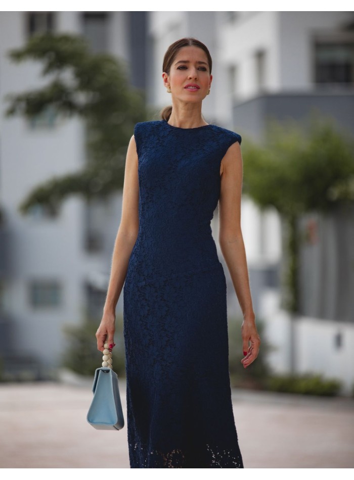 Robe midi bleu marine avec épaulettes