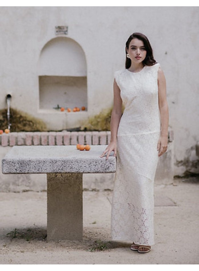 Off-white midi dress with shoulder pads