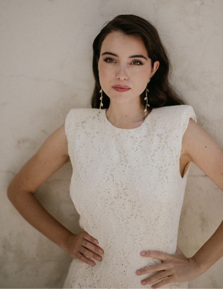 Off-white midi dress with shoulder pads