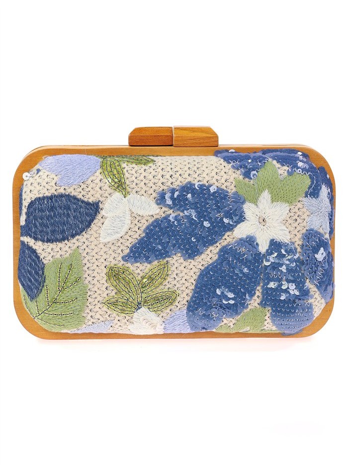 Handbag with hand-stitched floral rhinestones