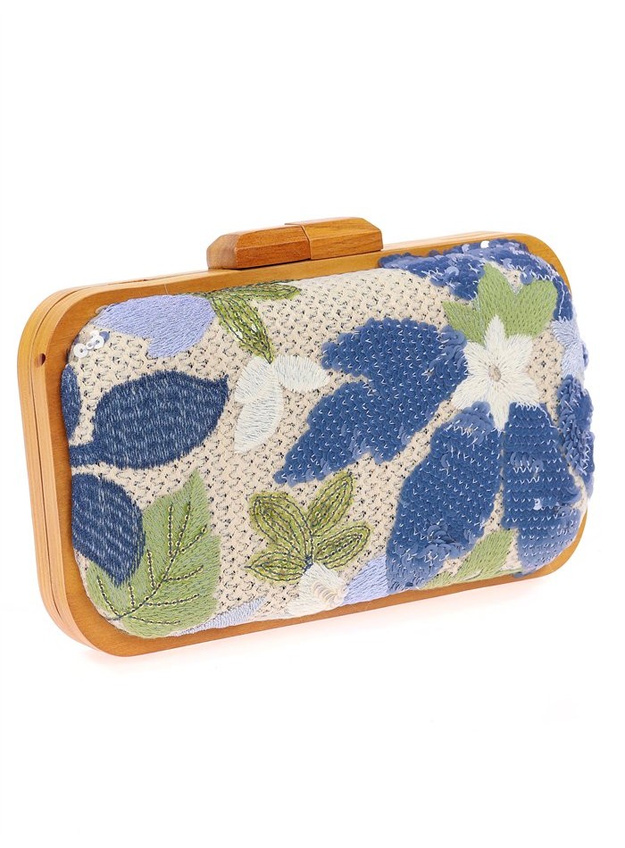 Handbag with hand-stitched floral rhinestones