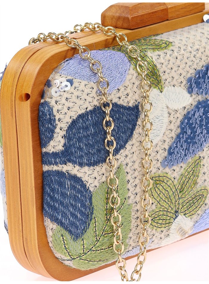 Handbag with hand-stitched floral rhinestones