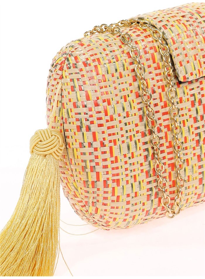 Oval party bag in braided raffia with tassel
