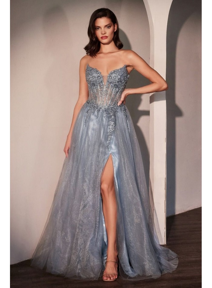 Robe de soirée longue avec corsage sans...