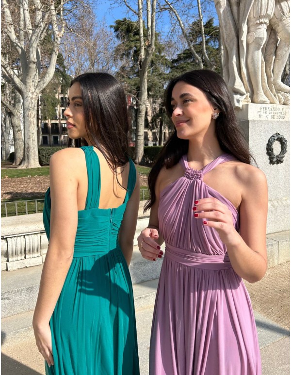 Evening Dress with Halter Neckline and Rhinestone Detailing