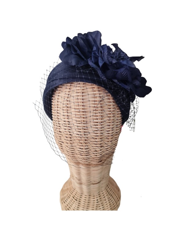 Diadema turbante ancha con flores azul marino