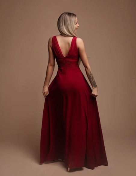 Long gown with ruffled V-neckline