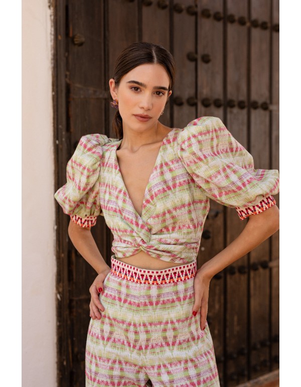 Conjunto dos piezas jacquard étnico verde 2