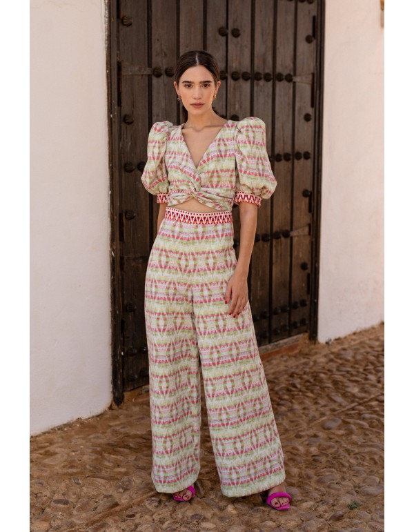 Two-piece ethnic jacquard green set