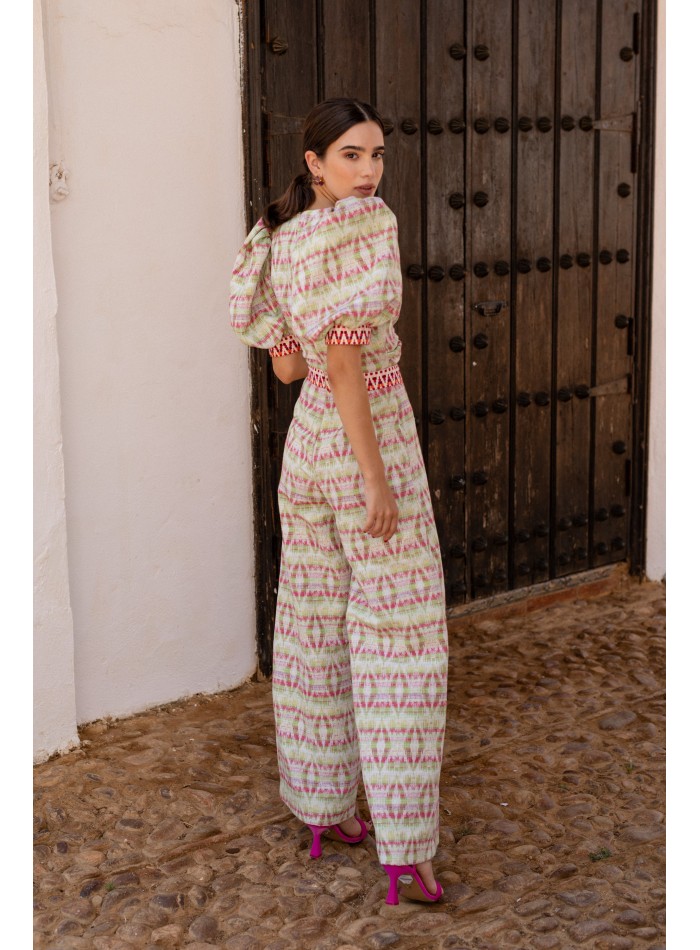 Ensemble deux pièces en jacquard vert ethnique