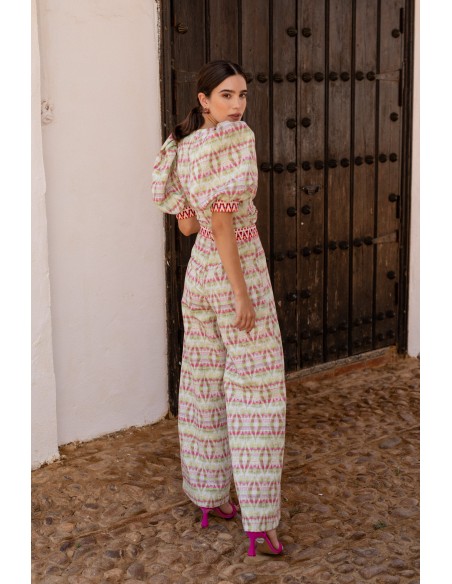 Ensemble deux pièces en jacquard vert ethnique