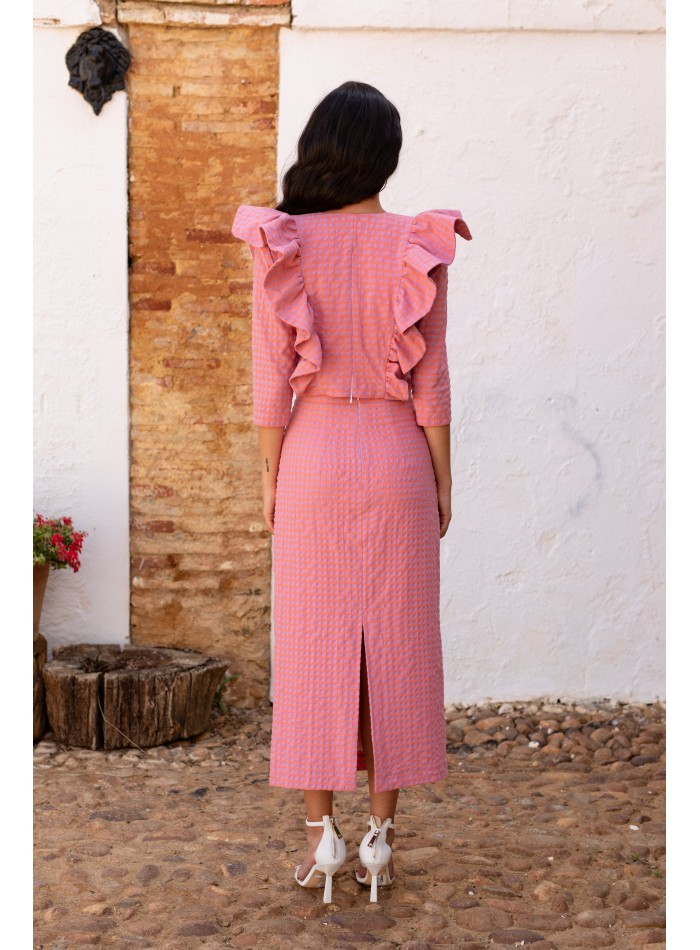 Pink vichy plaid blouse and skirt set