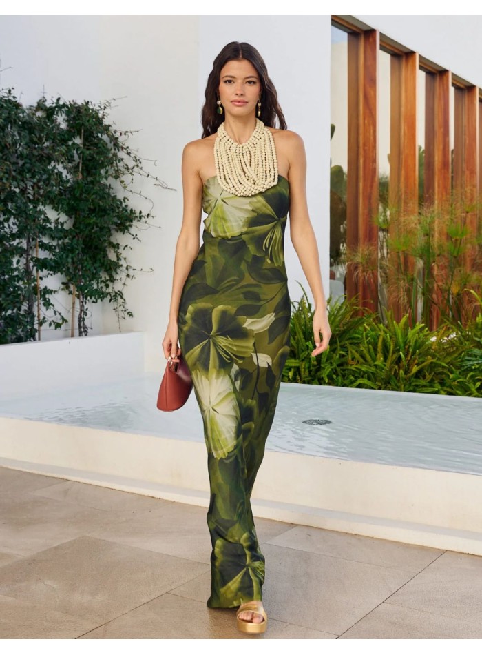 Vestido largo de fiesta estampado con escote...