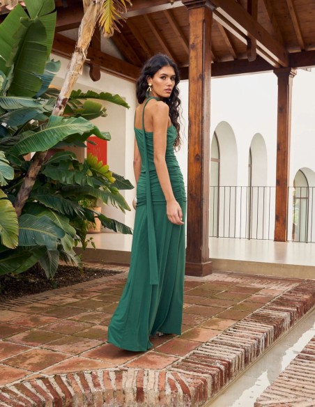 Long green silk knitted skirt