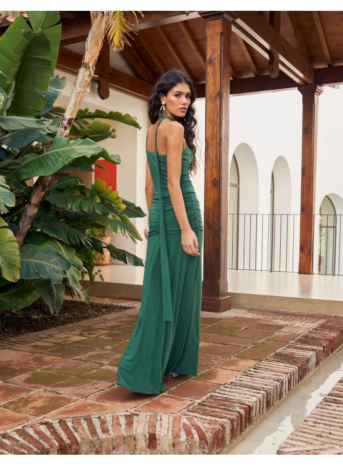 Top asymétrique en maille de soie verte