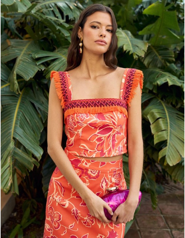 Falda midi estampado naranja 2