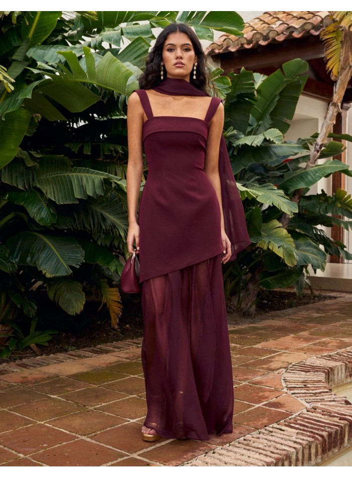 Long party dress with thick straps and...