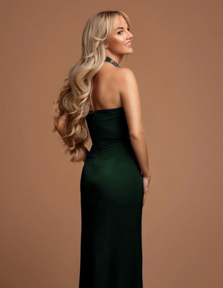 Long gown with halter halter neckline with rhinestones