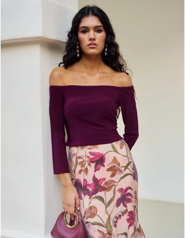 Top marron à encolure bardot