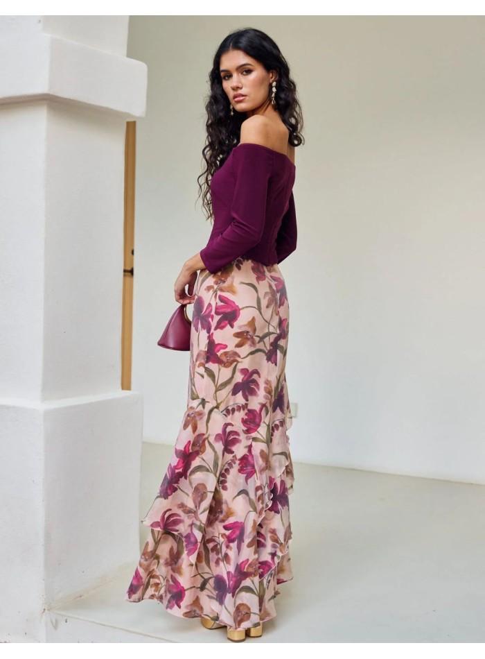 Maroon top with bardot neckline