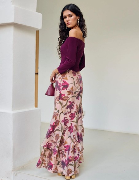 Maroon top with bardot neckline